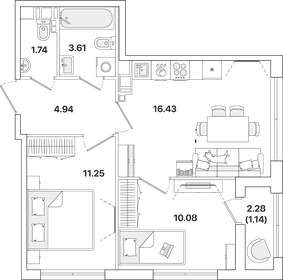 45,5 м², 2-комнатная квартира 8 000 000 ₽ - изображение 73