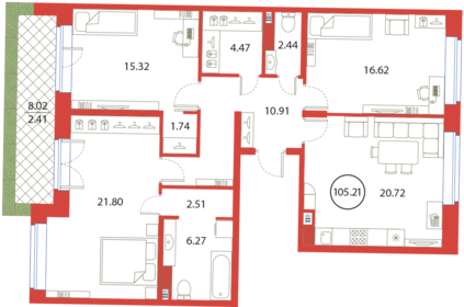 94,6 м², 3-комнатная квартира 28 090 000 ₽ - изображение 80