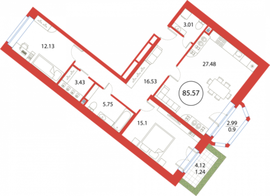 Квартира 85,6 м², 2-комнатная - изображение 1