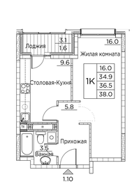 Квартира 38 м², 1-комнатная - изображение 1