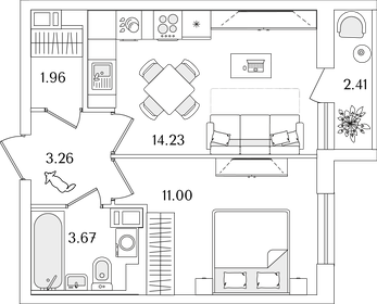 Квартира 35,3 м², 1-комнатная - изображение 1