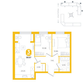 58,9 м², 3-комнатная квартира 3 200 000 ₽ - изображение 34