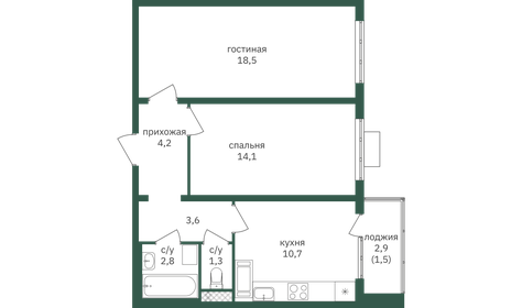 Квартира 57,7 м², 2-комнатная - изображение 1