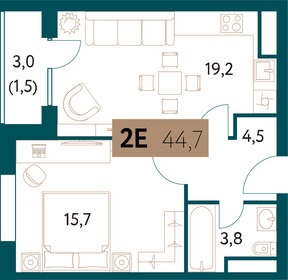 Квартира 44,7 м², 2-комнатная - изображение 1