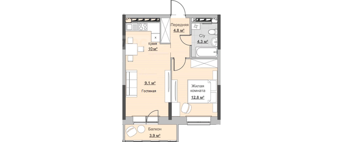 Квартира 46,1 м², 2-комнатная - изображение 1