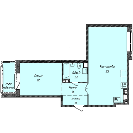 61,8 м², 1-комнатная квартира 18 540 000 ₽ - изображение 1