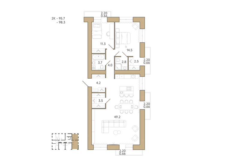 98,3 м², 2-комнатная квартира 11 402 800 ₽ - изображение 1