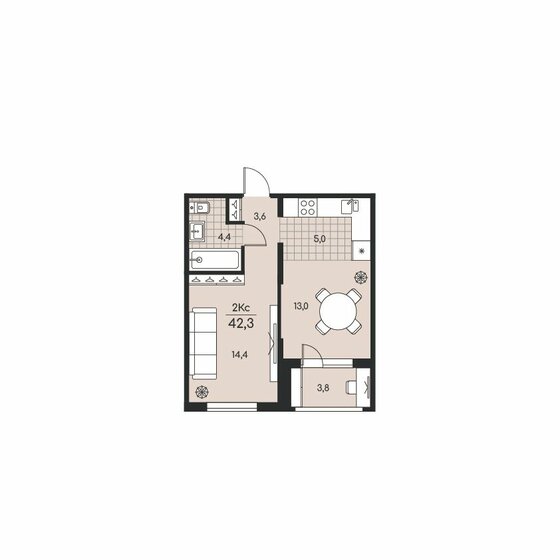 42,3 м², 2-комнатная квартира 3 809 000 ₽ - изображение 1