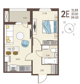 39,6 м², 1-комнатная квартира 3 841 200 ₽ - изображение 71