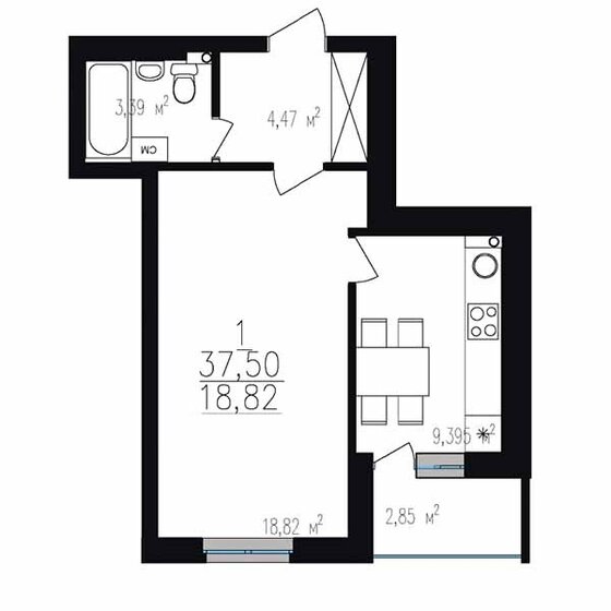 37,5 м², 1-комнатная квартира 5 815 500 ₽ - изображение 1