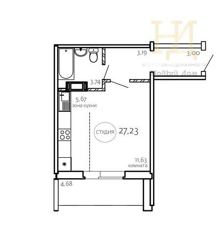 27,3 м², квартира-студия 2 755 300 ₽ - изображение 1