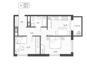 Квартира 54,1 м², 2-комнатная - изображение 1