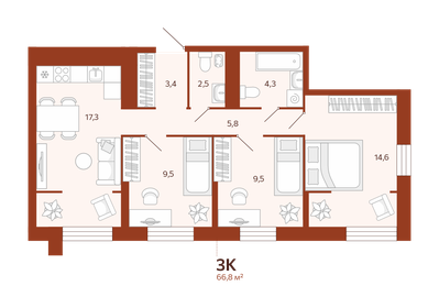 66,5 м², 3-комнатная квартира 9 125 000 ₽ - изображение 24