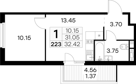 Квартира 32,4 м², 1-комнатная - изображение 1