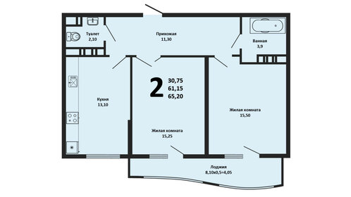 Квартира 66,5 м², 2-комнатная - изображение 1