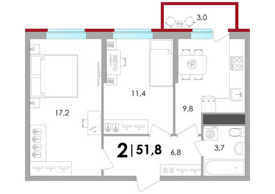 Квартира 51,8 м², 2-комнатная - изображение 1