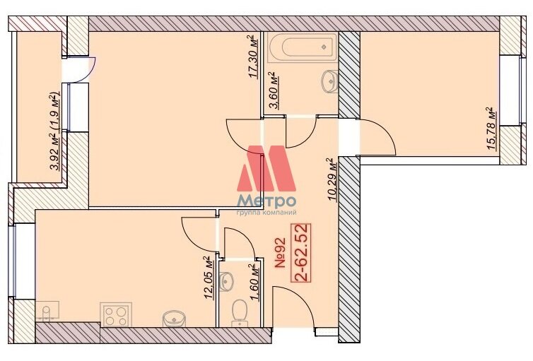 62,5 м², 2-комнатная квартира 5 290 000 ₽ - изображение 1