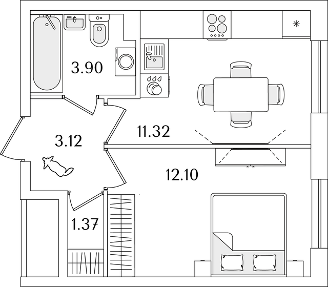 31,8 м², 1-комнатная квартира 7 246 326 ₽ - изображение 1