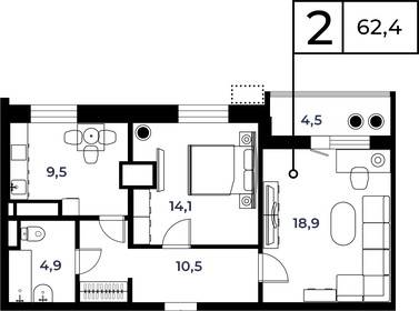 Квартира 62,2 м², 2-комнатная - изображение 1