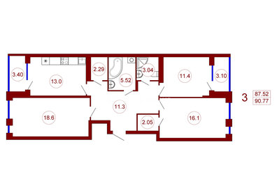 Квартира 90,8 м², 3-комнатная - изображение 1