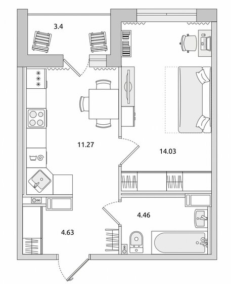 34,4 м², 1-комнатная квартира 14 253 000 ₽ - изображение 1