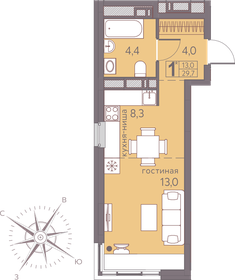 Квартира 29,7 м², студия - изображение 1