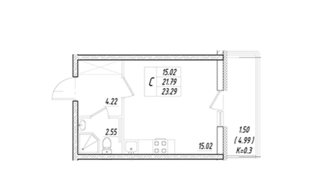 Квартира 23,3 м², студия - изображение 1