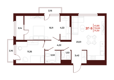 71,6 м², 2-комнатная квартира 7 800 040 ₽ - изображение 21