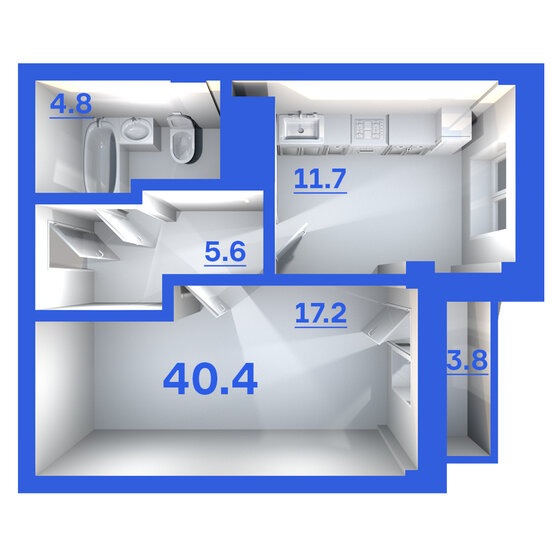 40,4 м², 1-комнатная квартира 2 585 600 ₽ - изображение 32