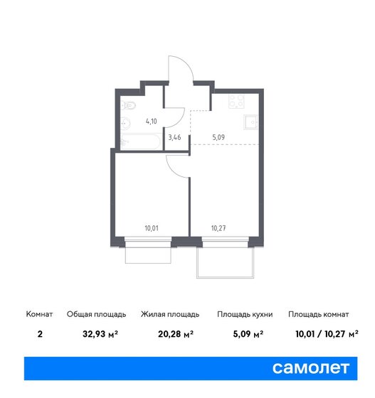 32,9 м², 1-комнатная квартира 7 394 589 ₽ - изображение 17