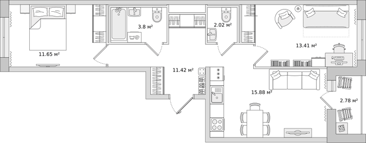 58,2 м², 2-комнатная квартира 9 215 000 ₽ - изображение 55