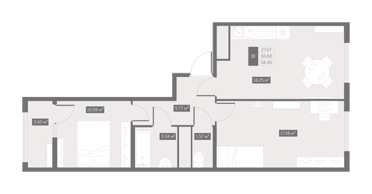 Квартира 58,4 м², 2-комнатная - изображение 1