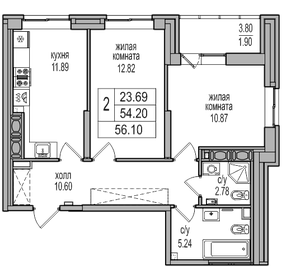54,4 м², 2-комнатная квартира 10 822 782 ₽ - изображение 70