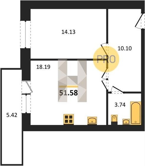 51,6 м², 1-комнатная квартира 4 447 170 ₽ - изображение 1