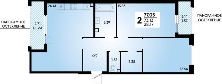 Квартира 77,1 м², 2-комнатная - изображение 1