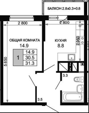 31 м², квартира-студия 4 200 000 ₽ - изображение 1