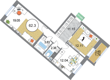 62,3 м², 2-комнатная квартира 17 213 490 ₽ - изображение 53