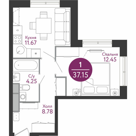37,9 м², 1-комнатная квартира 12 176 400 ₽ - изображение 1