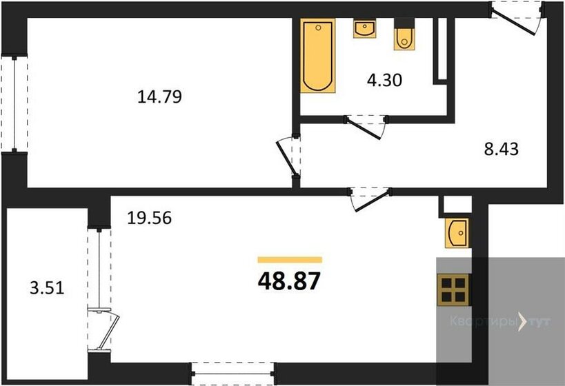 48,9 м², 1-комнатная квартира 7 495 631 ₽ - изображение 1