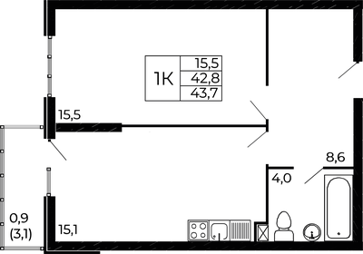 42,7 м², 2-комнатная квартира 5 670 000 ₽ - изображение 24