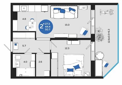 Квартира 50,7 м², 1-комнатная - изображение 1