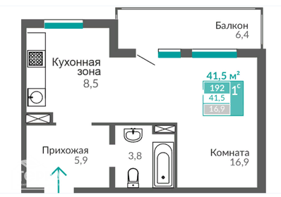 Квартира 41,5 м², 1-комнатные - изображение 4