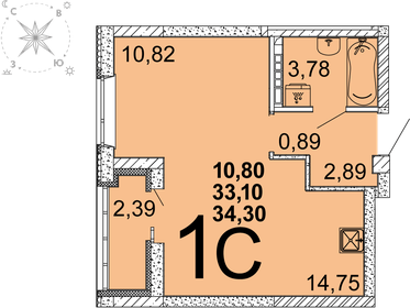 Квартира 34,3 м², студия - изображение 1