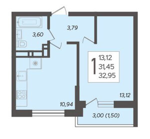 Квартира 34 м², 1-комнатная - изображение 1