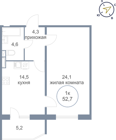 52,7 м², 1-комнатная квартира 6 590 000 ₽ - изображение 1