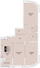 Квартира 92,6 м², 3-комнатная - изображение 1