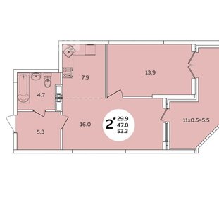 Квартира 44,5 м², 2-комнатная - изображение 2