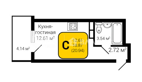 16,9 м², квартира-студия 1 400 000 ₽ - изображение 126