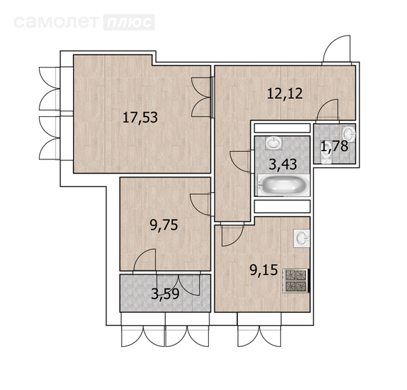 56,8 м², 2-комнатная квартира 8 650 000 ₽ - изображение 1