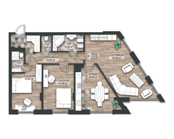Квартира 110,3 м², 3-комнатная - изображение 1